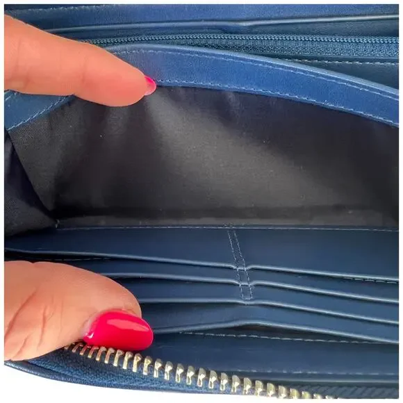 COACH Madison Blue Laser Cut Leather Accordion Zip-Around Wallet - Picture 10 of 12